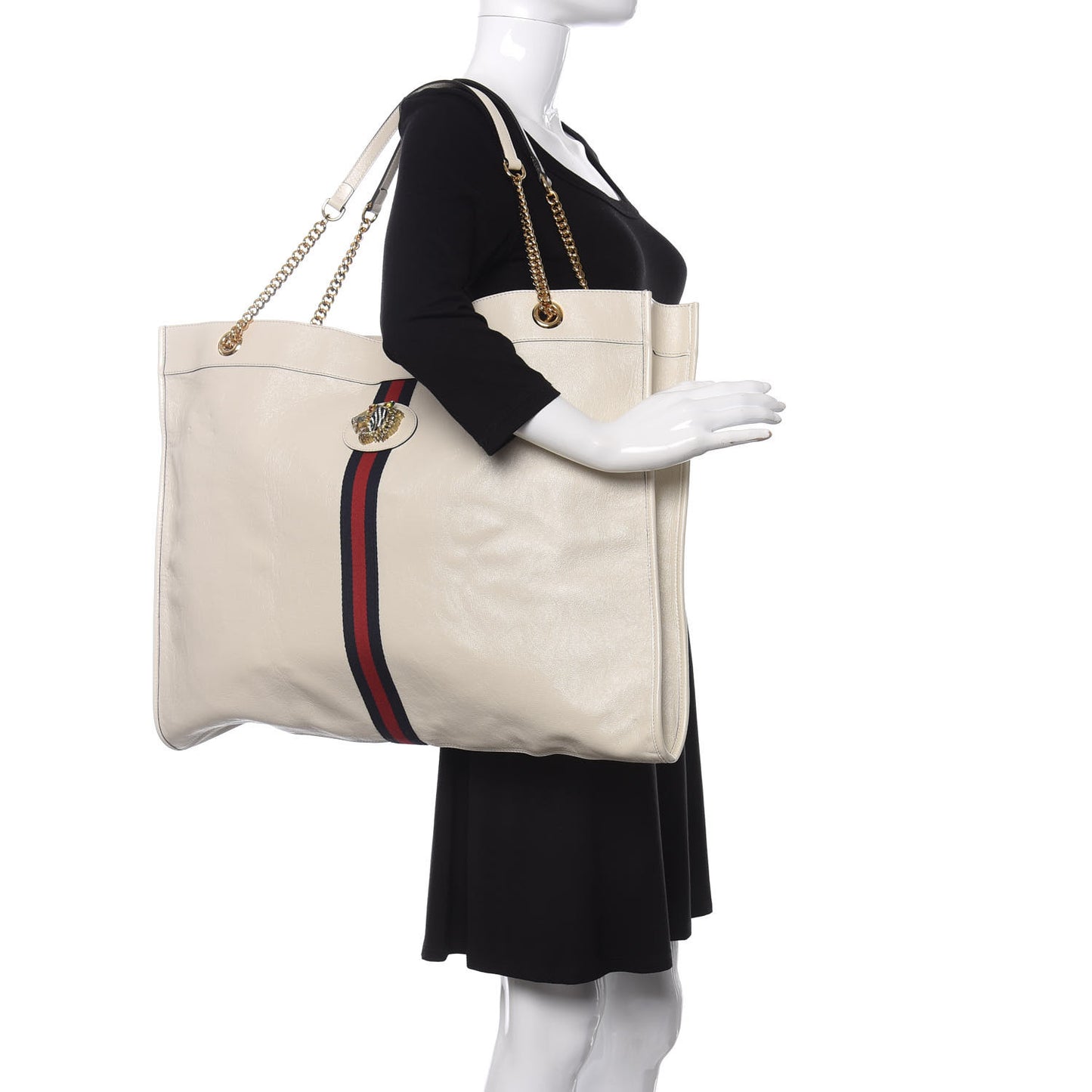 Calfskin Maxi Rajah Chain Tote White