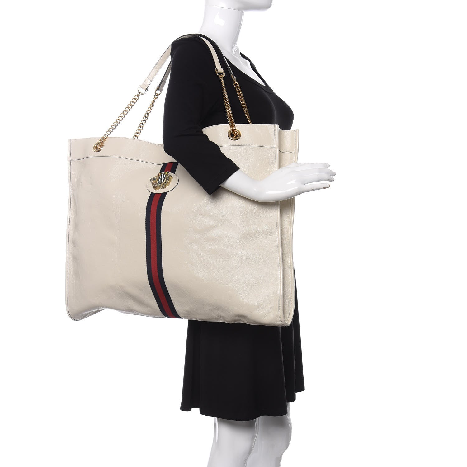 Gucci Calfskin Maxi Rajah Chain Tote White 2 of 10