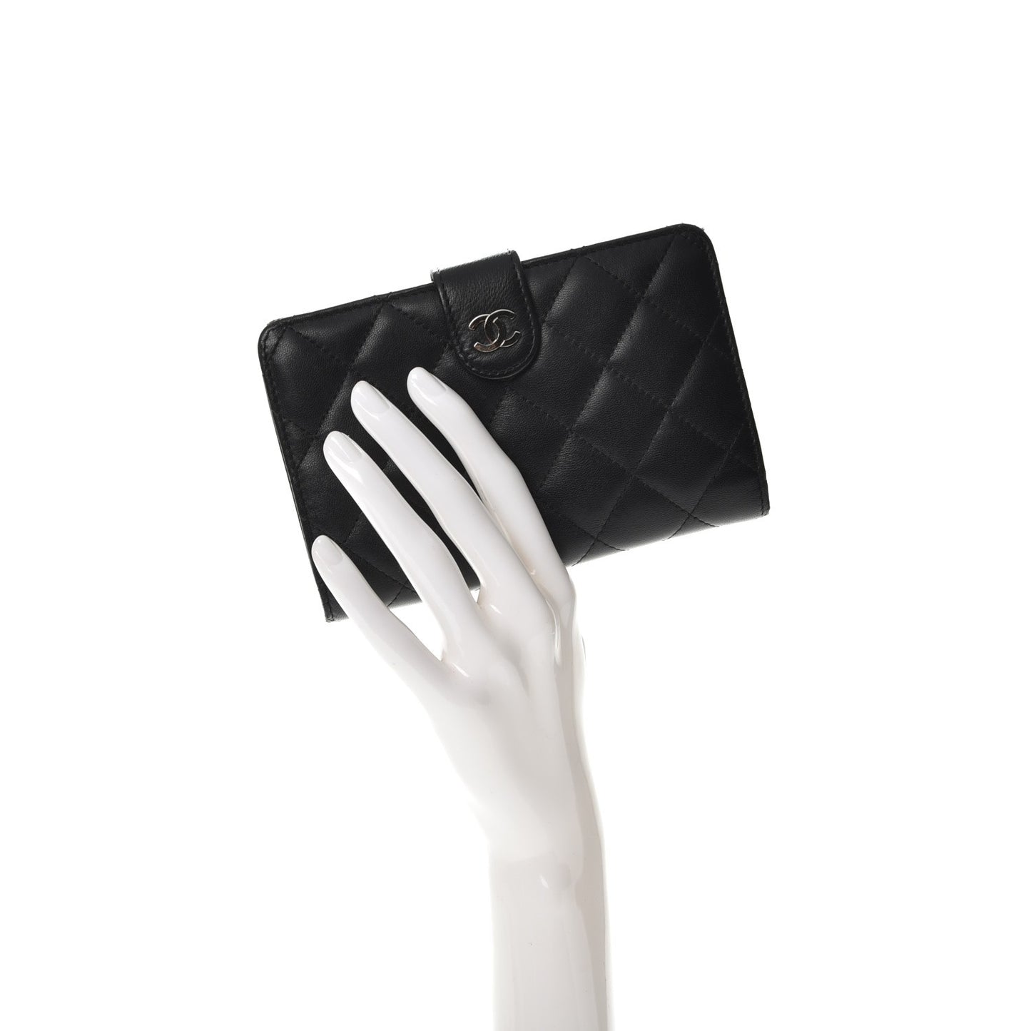 Lambskin Quilted Zipped Pocket Wallet Black