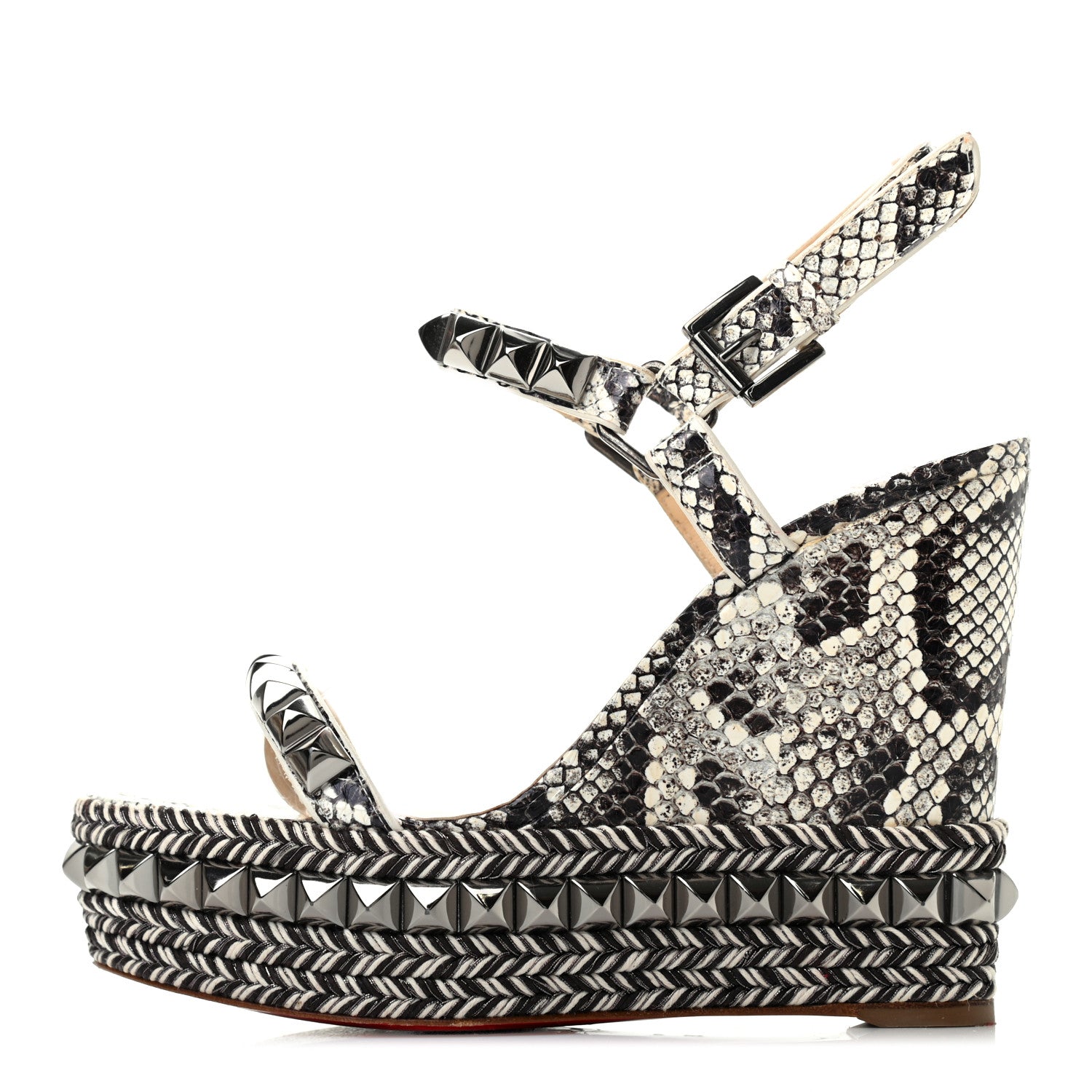 Christian Louboutin Watersnake Print Cataclou 120 Wedge Sandals 35 Roccia Gun Metal 1 of 7