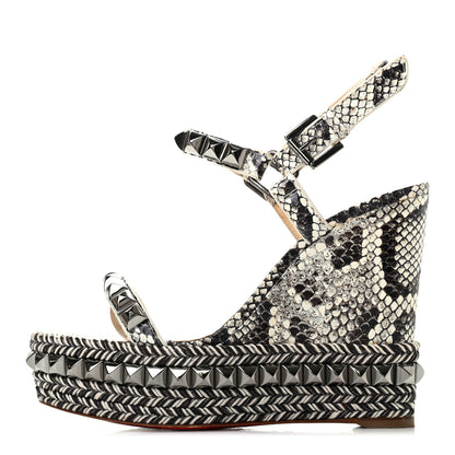 Christian Louboutin Watersnake Print Cataclou 120 Wedge Sandals 35 Roccia Gun Metal 1 of 7