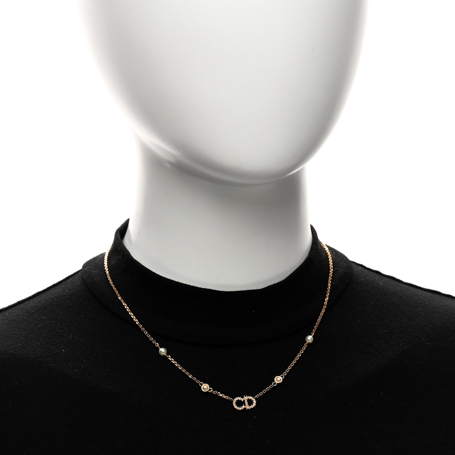 Christian Dior Metal Crystal Pearl Clair D Lune Necklace Gold 2 of 5