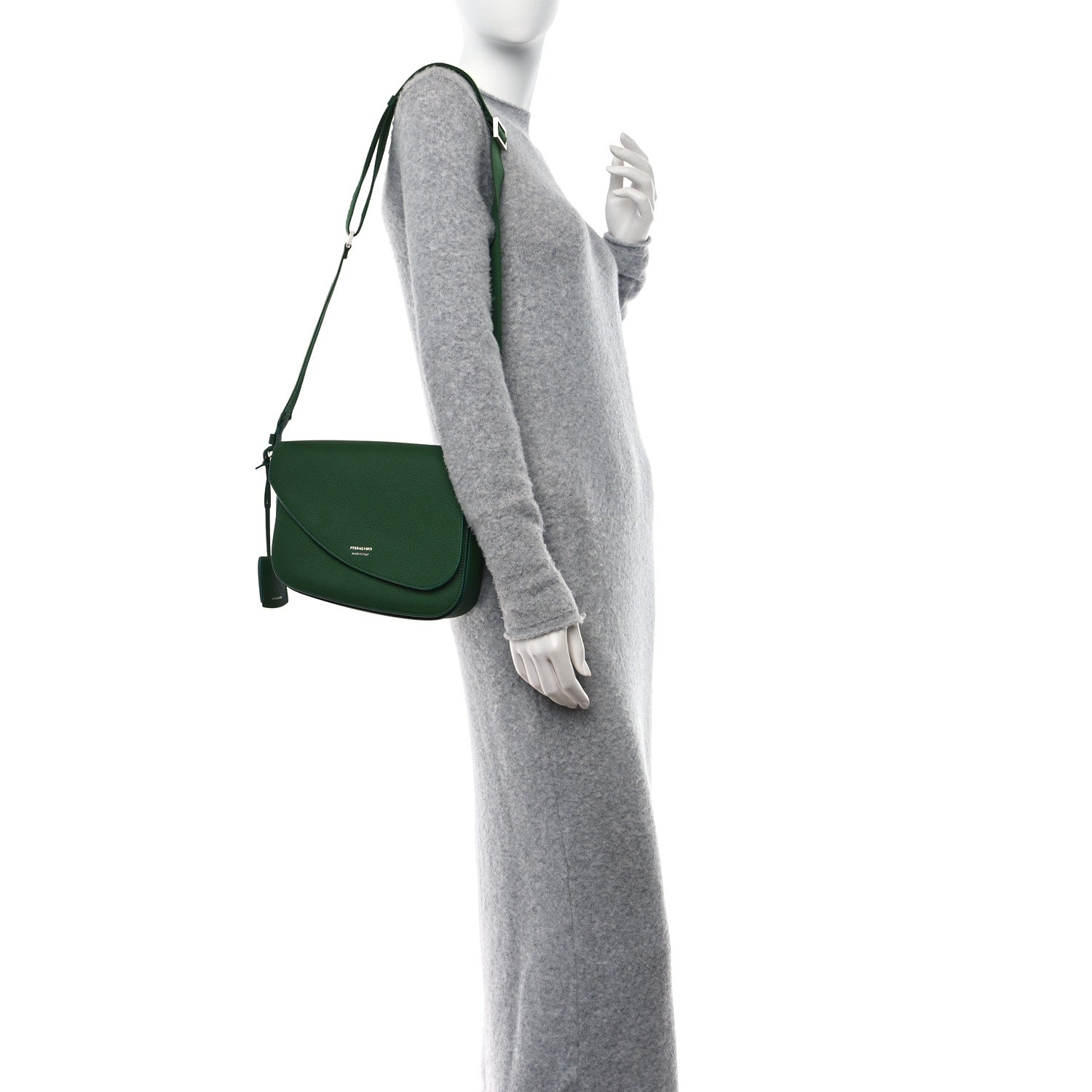 Salvatore Ferragamo SALVATORE FERRAGAMO Hammered Calfskin Medium Fiamma Crossbody Bag Forest Green 3 of 9