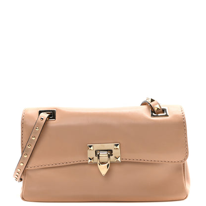 Valentino Garavani Vitello Rockstud Flip Lock Shoulder Flap Bag Beige 1 of 9