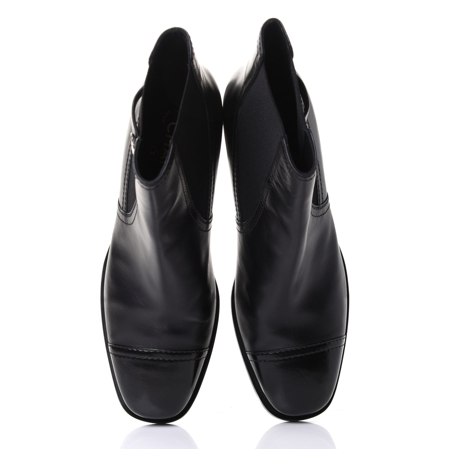 Calfskin Patent Cork Cap Toe Short Boots 40.5 Black