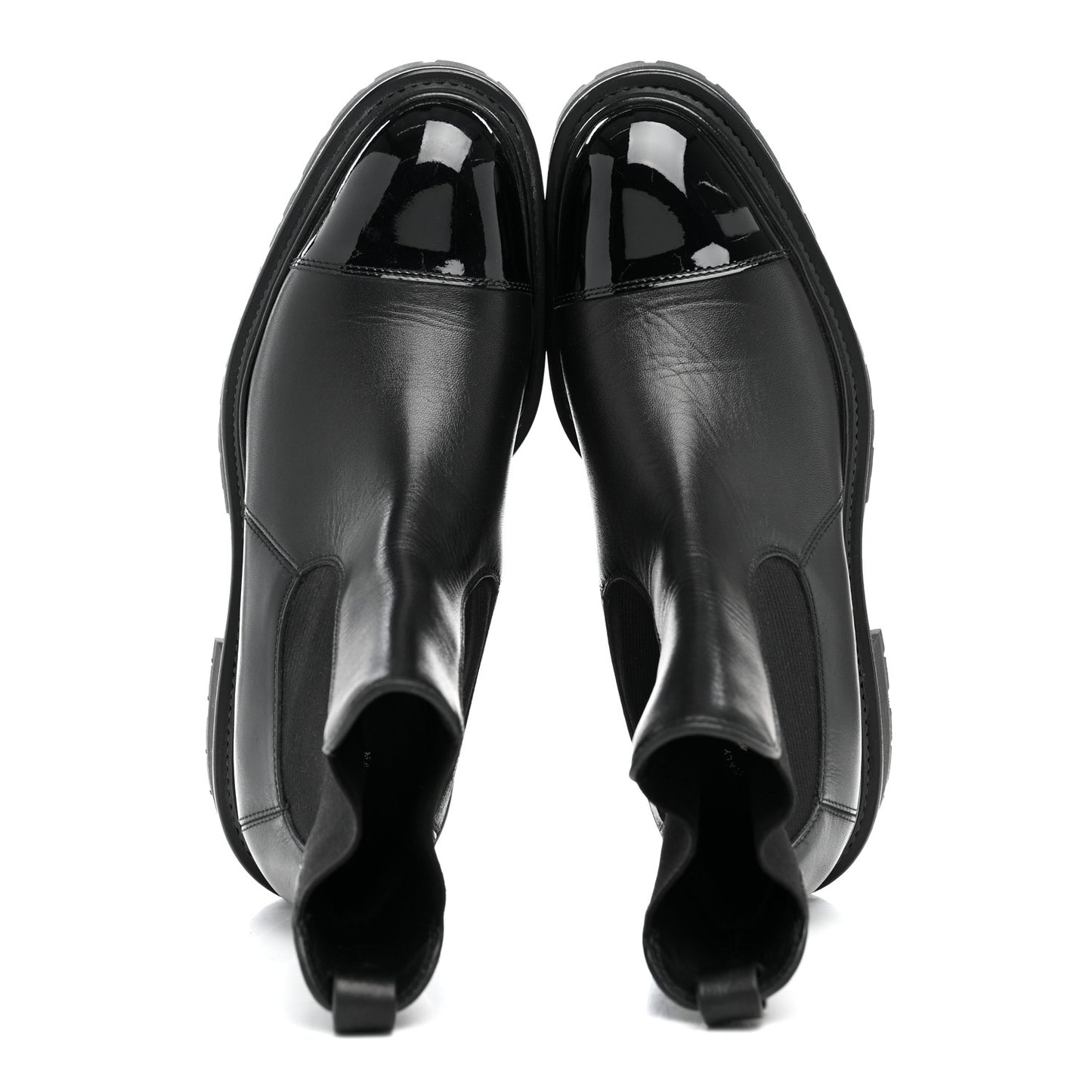 Calfskin Patent Cap Toe Ankle Boots 38.5 Black