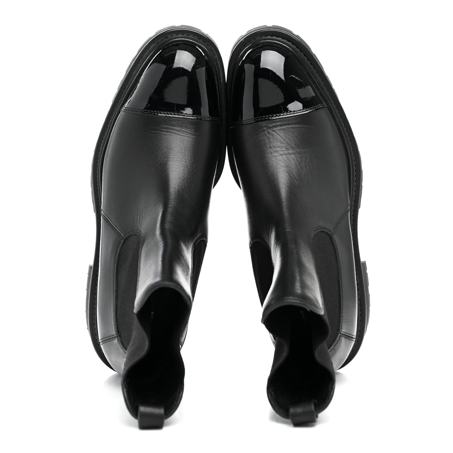 Chanel Calfskin Patent Cap Toe Ankle Boots 38.5 Black 2 of 9