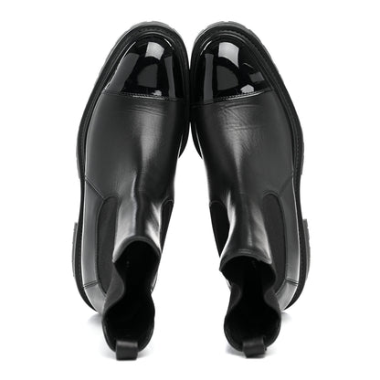Chanel Calfskin Patent Cap Toe Ankle Boots 38.5 Black 2 of 9