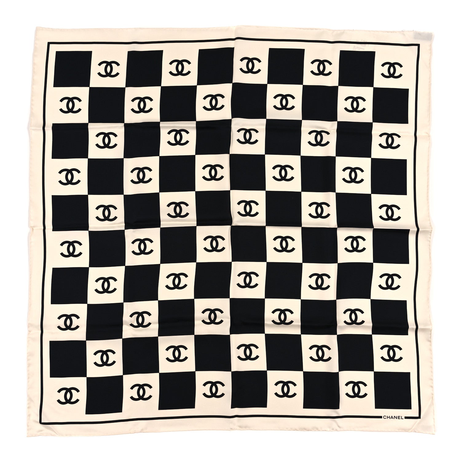 Chanel Silk CC Checkered Square Scarf Black Ecru 1 of 3