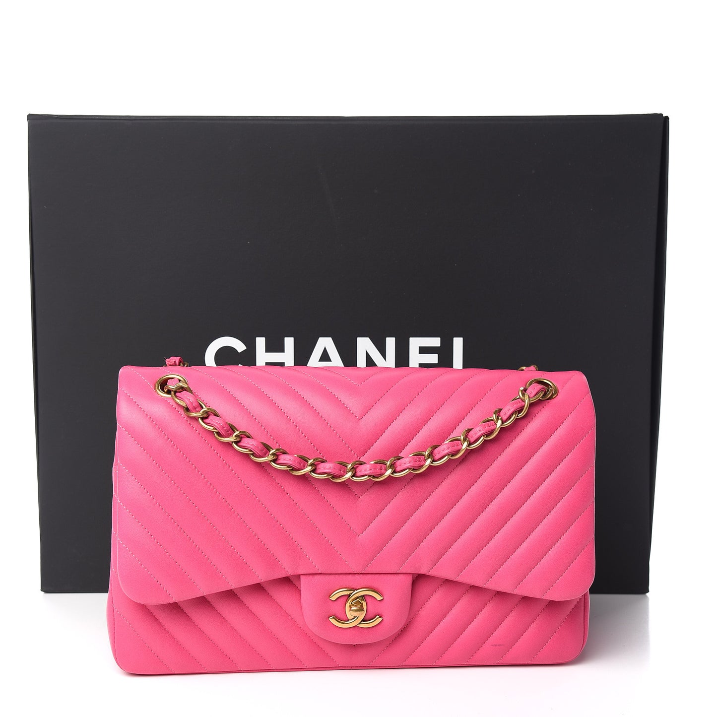 Lambskin Chevron Quilted Jumbo Double Flap Pink