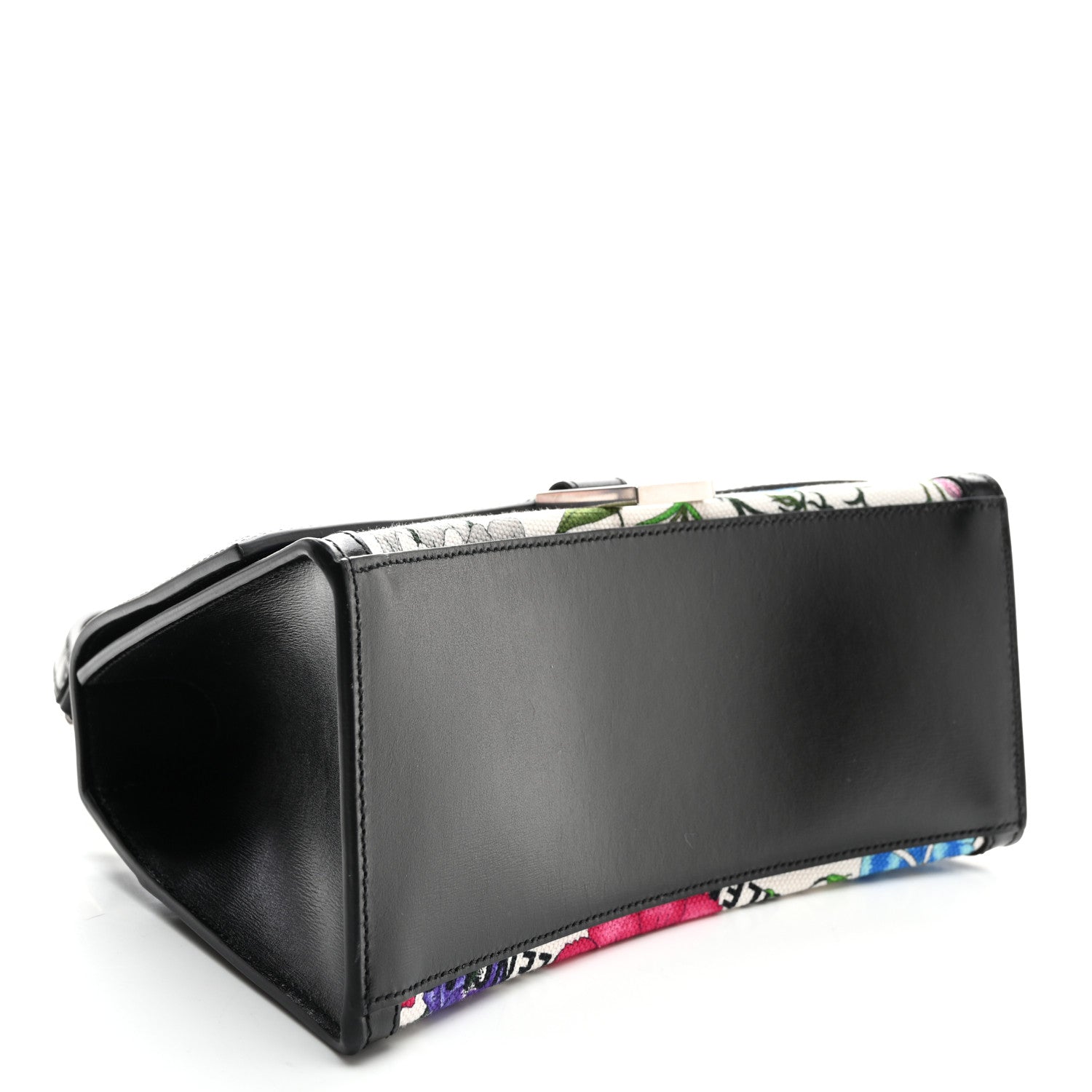 Balenciaga X GUCCI Canvas Boarded Plutone Calfskin Flora Logo Print Small Hourglass Top Handle Bag White Multicolor Black 3 of 9