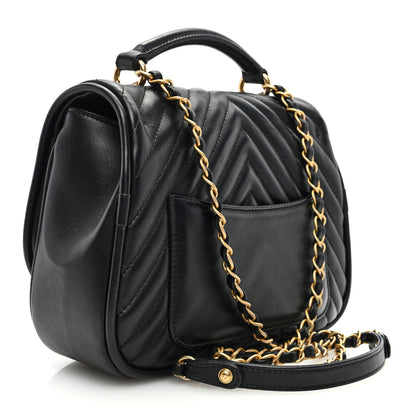 Chanel Lambskin Reverse Chevron Quilted Round Top Handle Flap Black 3 of 10