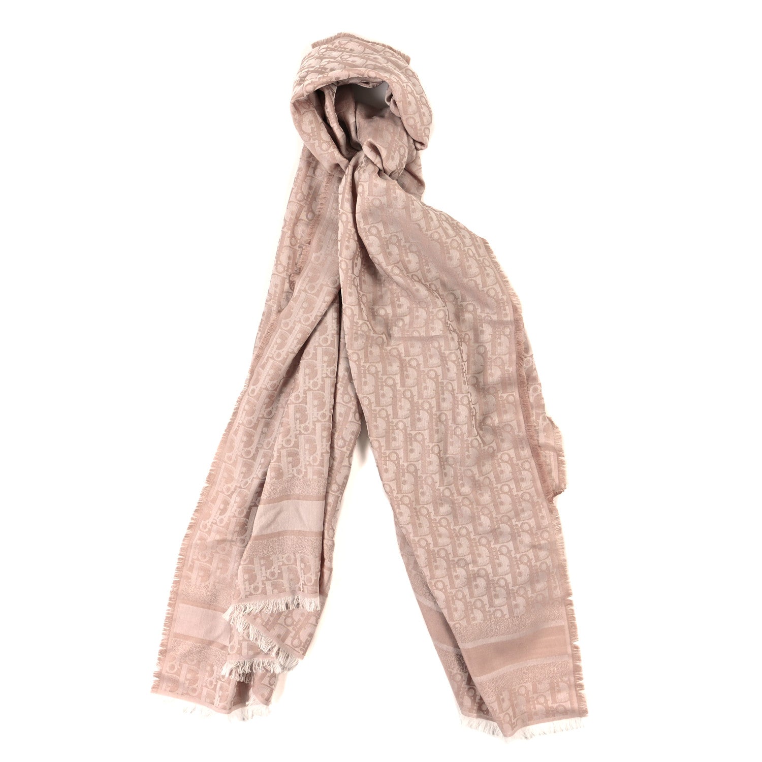 Christian Dior Cashmere Oblique Fringed Scarf Rose 1 of 3