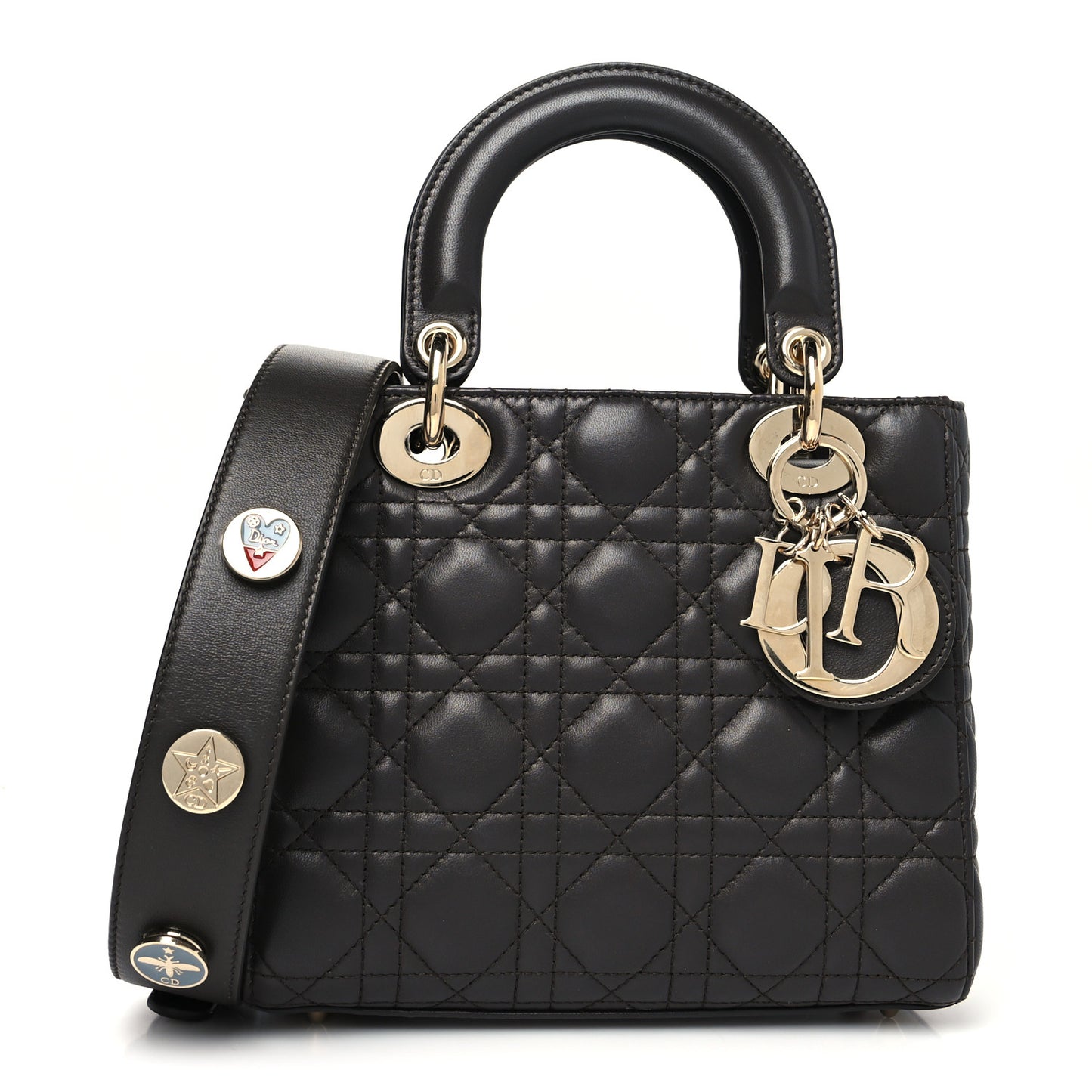 Lambskin Cannage Small Lucky Badges My Lady Dior Dark Grey