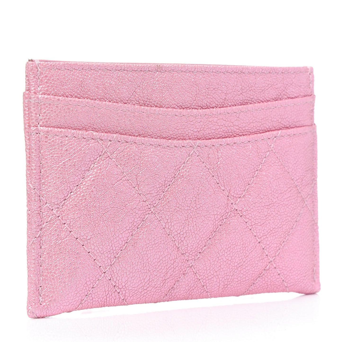 Iridescent Caviar Quilted Card Holder Rose Pink