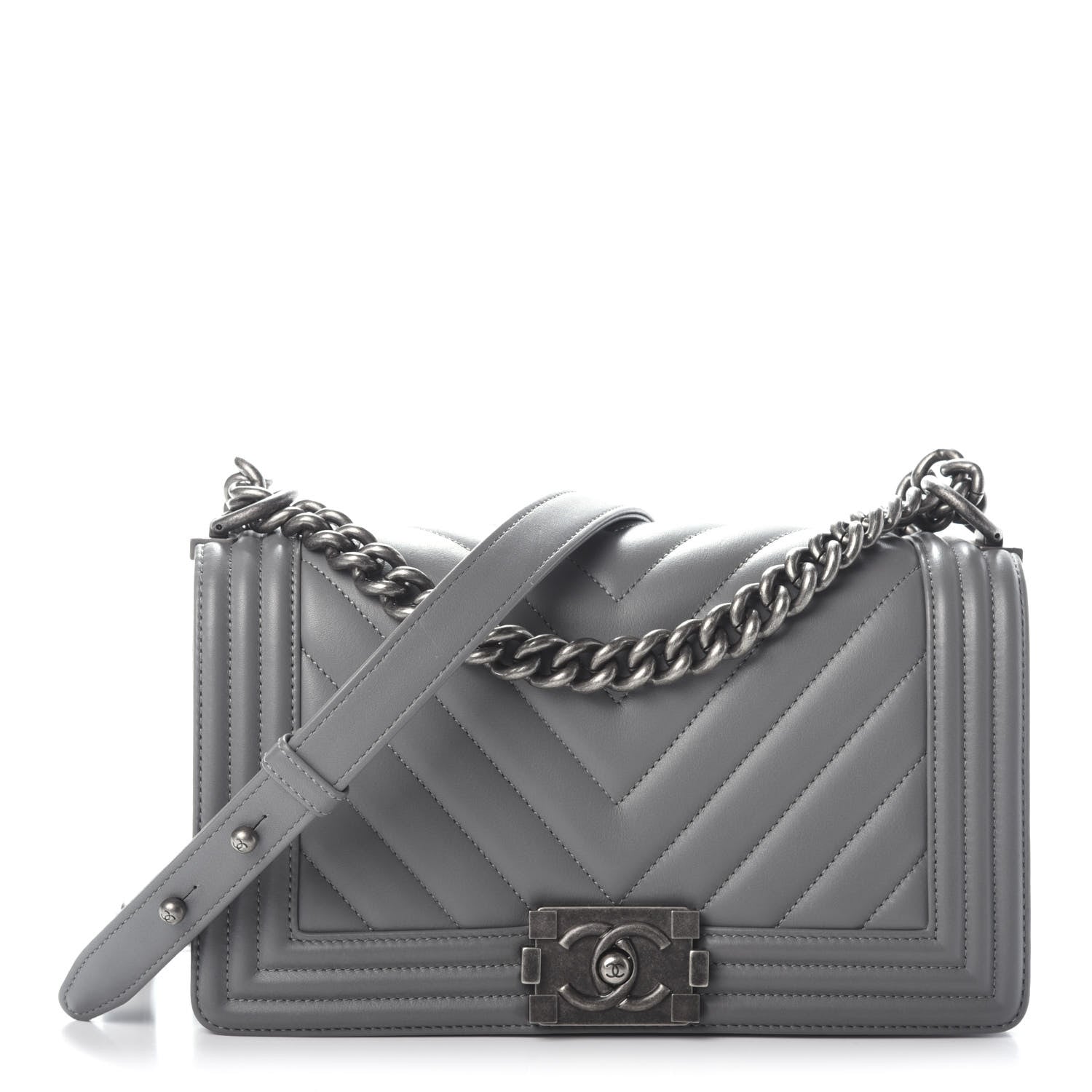 Chanel Calfskin Chevron Quilted Medium Boy Flap Grey 1 of 10