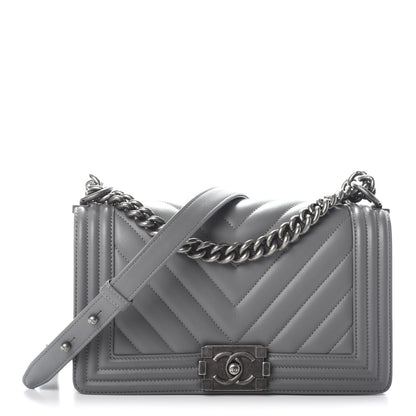 Chanel Calfskin Chevron Quilted Medium Boy Flap Grey 1 of 10