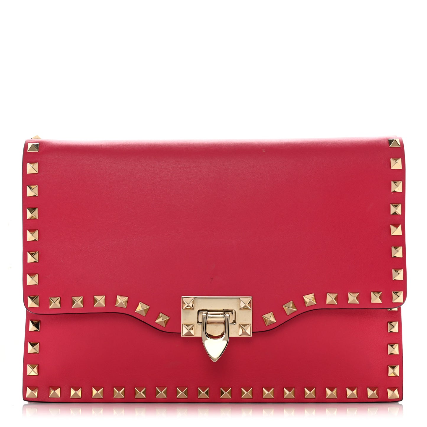 Vitello Rockstud Flip Lock Wristlet Clutch Deep Fuxia