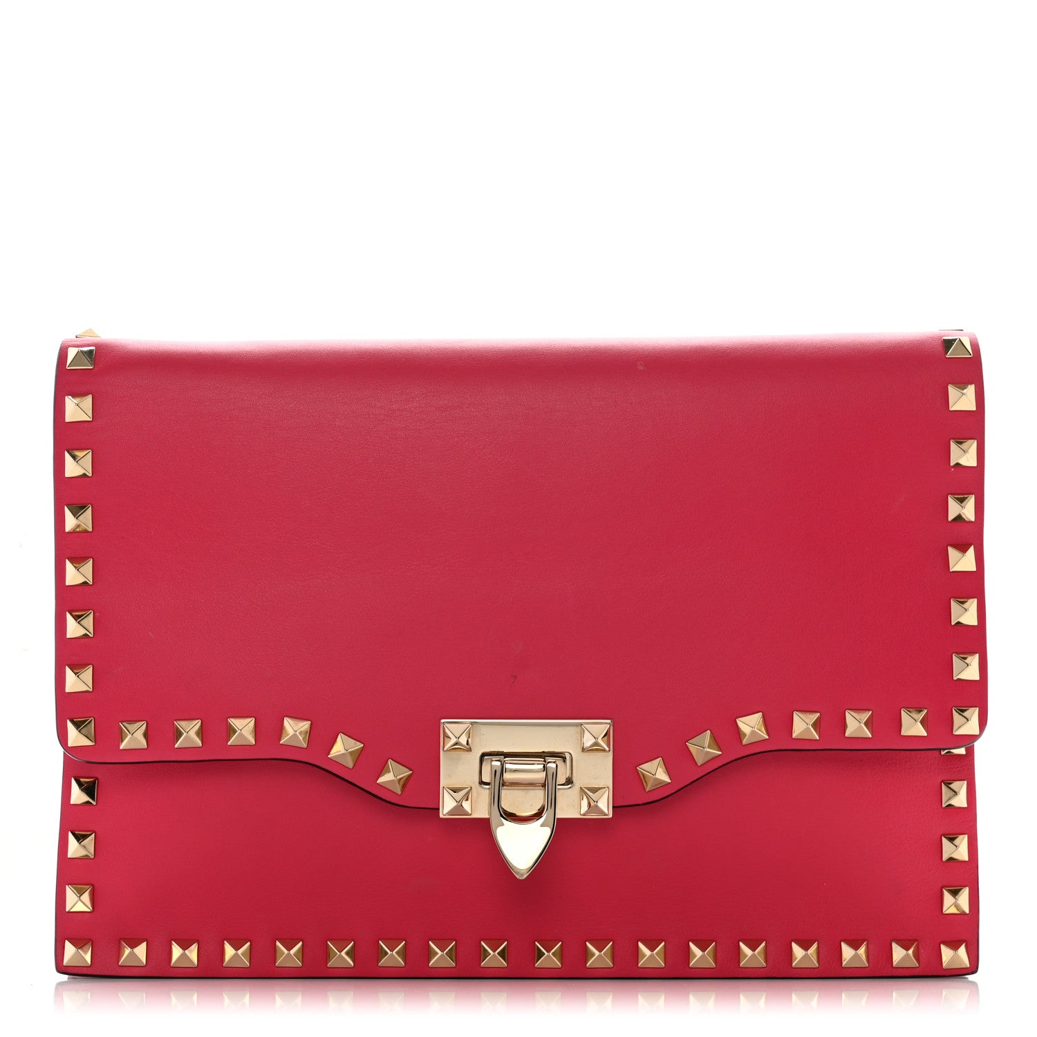 Valentino Garavani Vitello Rockstud Flip Lock Wristlet Clutch Deep Fuxia 1 of 11