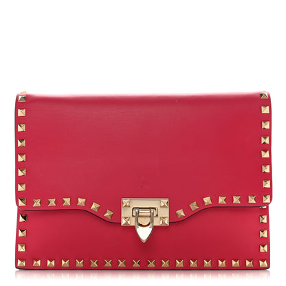 Valentino Garavani Vitello Rockstud Flip Lock Wristlet Clutch Deep Fuxia 1 of 11