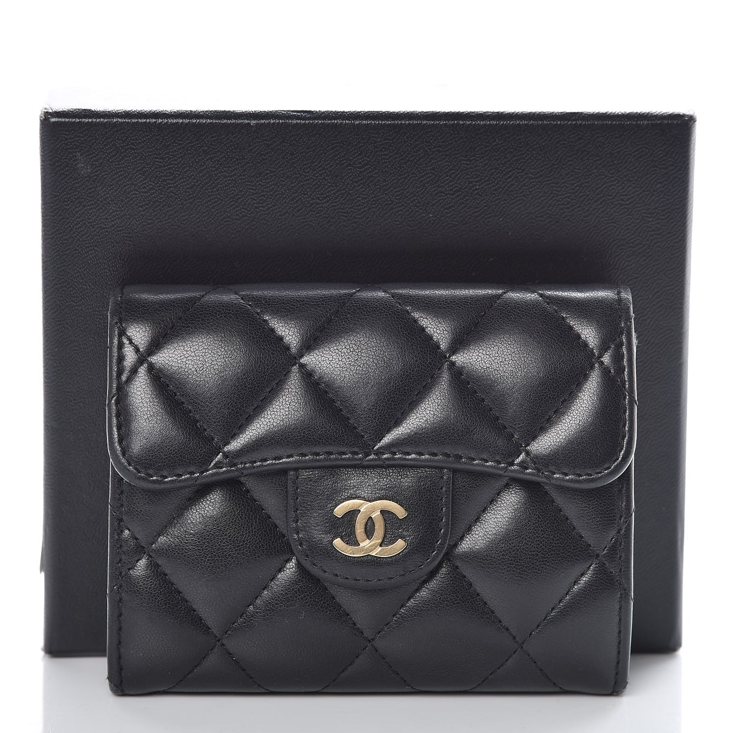 Lambskin Quilted Flap Card Holder Wallet Black