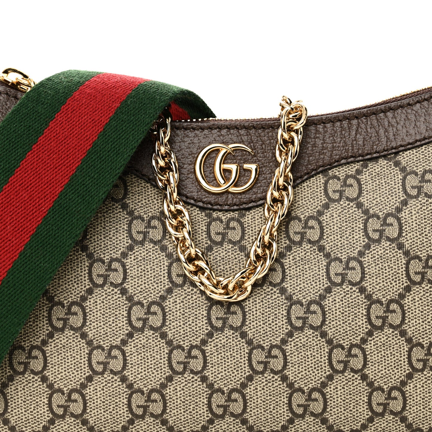 GG Supreme Monogram Textured Dollar Calfskin Web Small Ophidia GG Handbag Beige Ebony New Acero