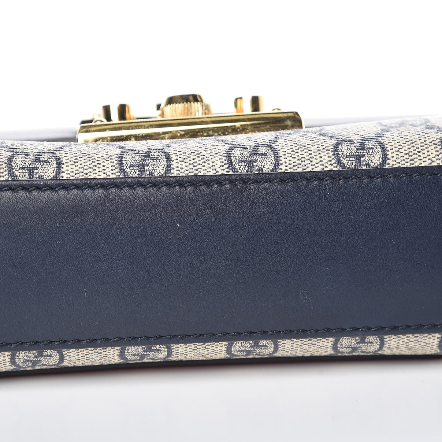 GG Supreme Monogram Moon Calfskin Small Padlock Shoulder Bag Beige Blue Mystic White Hibiscus Red