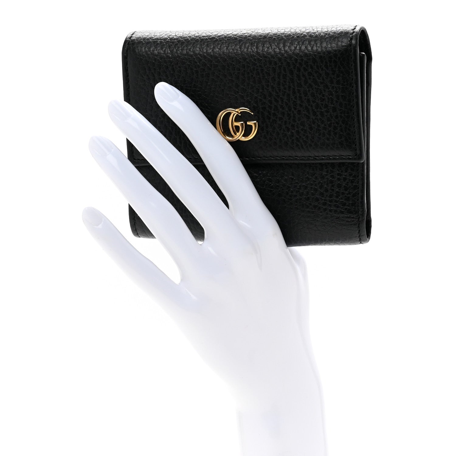 Gucci Dollar Calfskin GG Marmont Tri-Fold Wallet Black 2 of 9