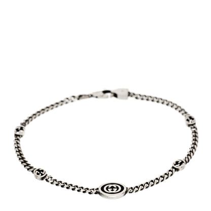 Gucci Sterling Silver Enamel Thin Interlocking G Bracelet Black 1 of 3