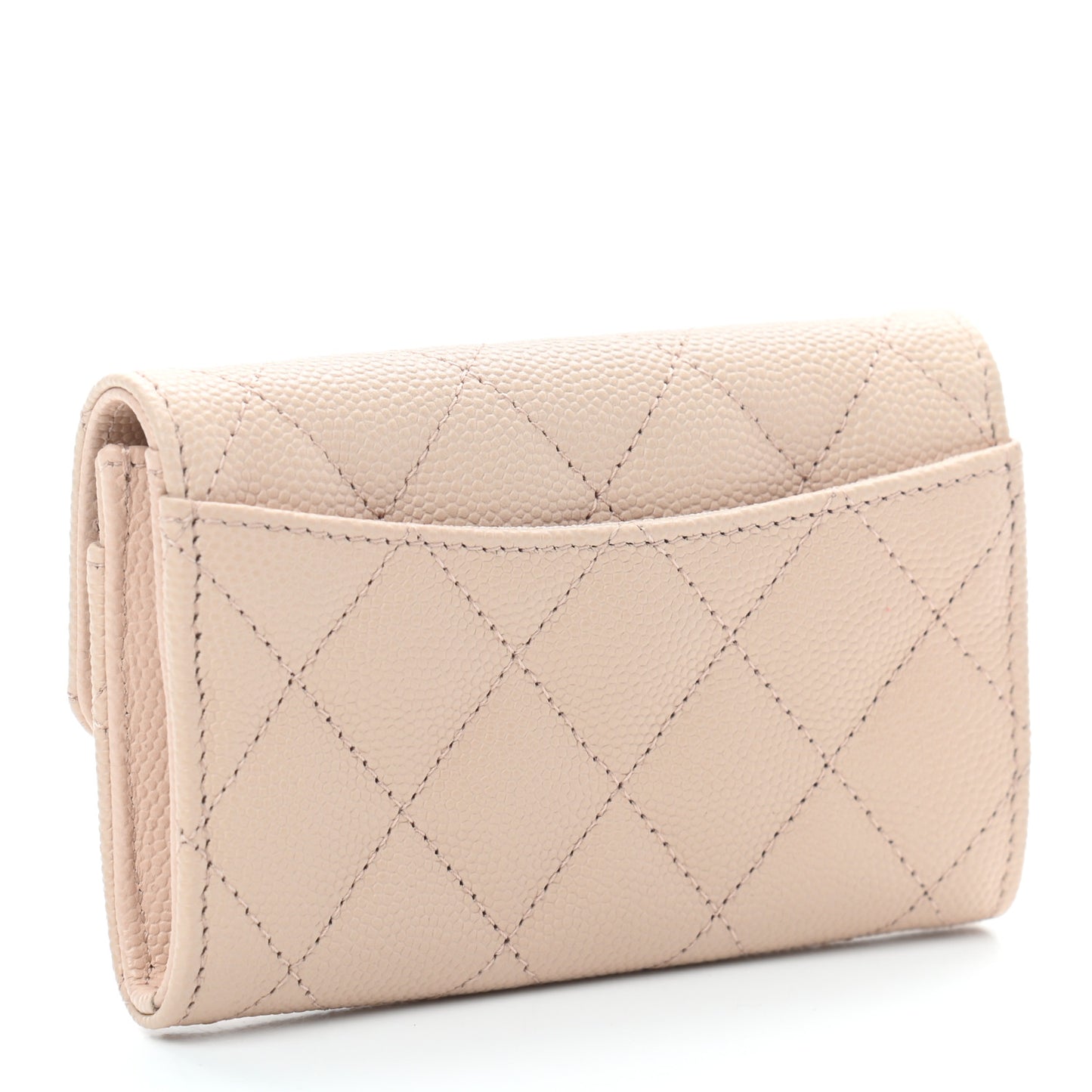 Caviar Quilted Flap Card Holder Wallet Beige