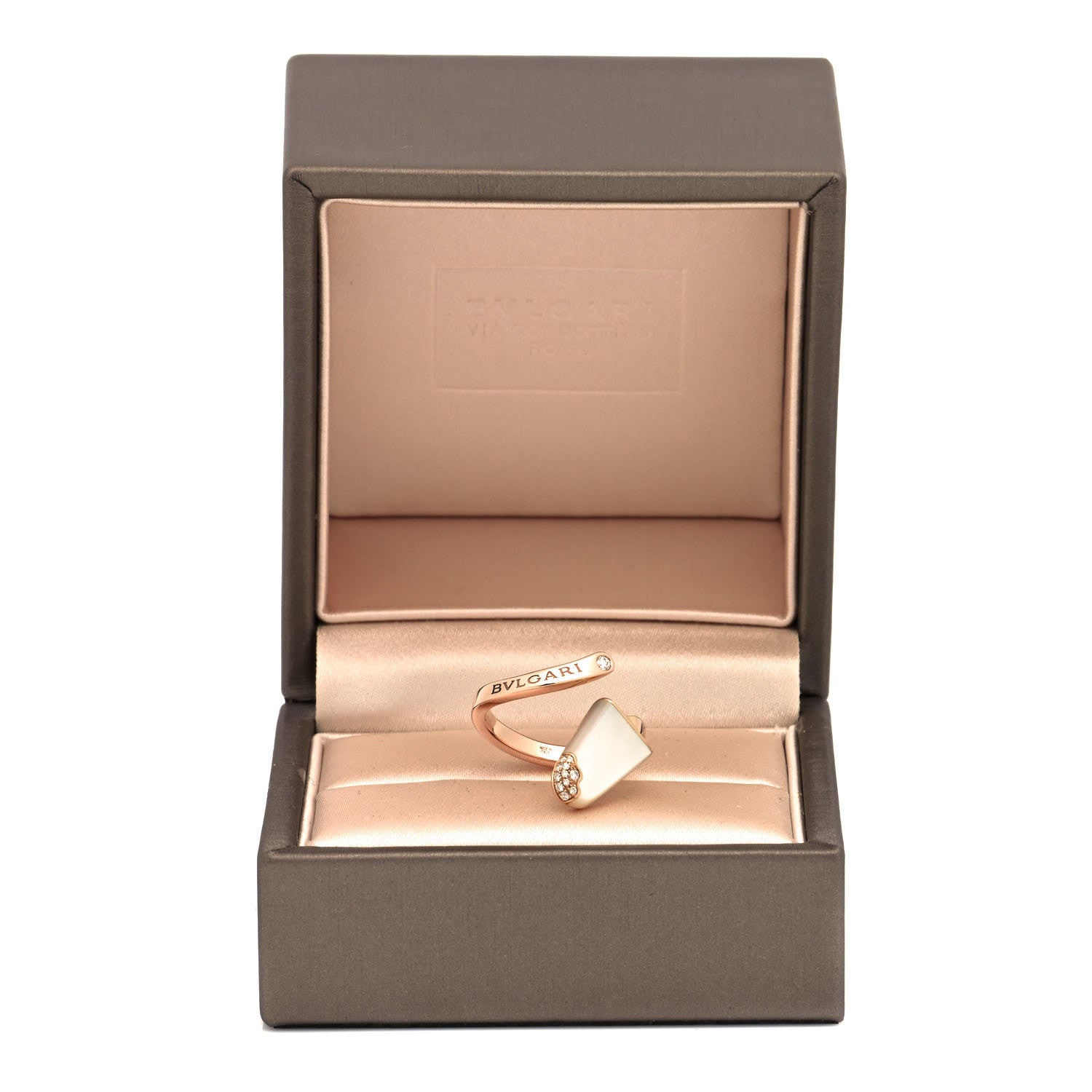 Bulgari 18K Rose Gold Diamond Mother of Pearl Gelati Ring 48 4.5 5 of 5