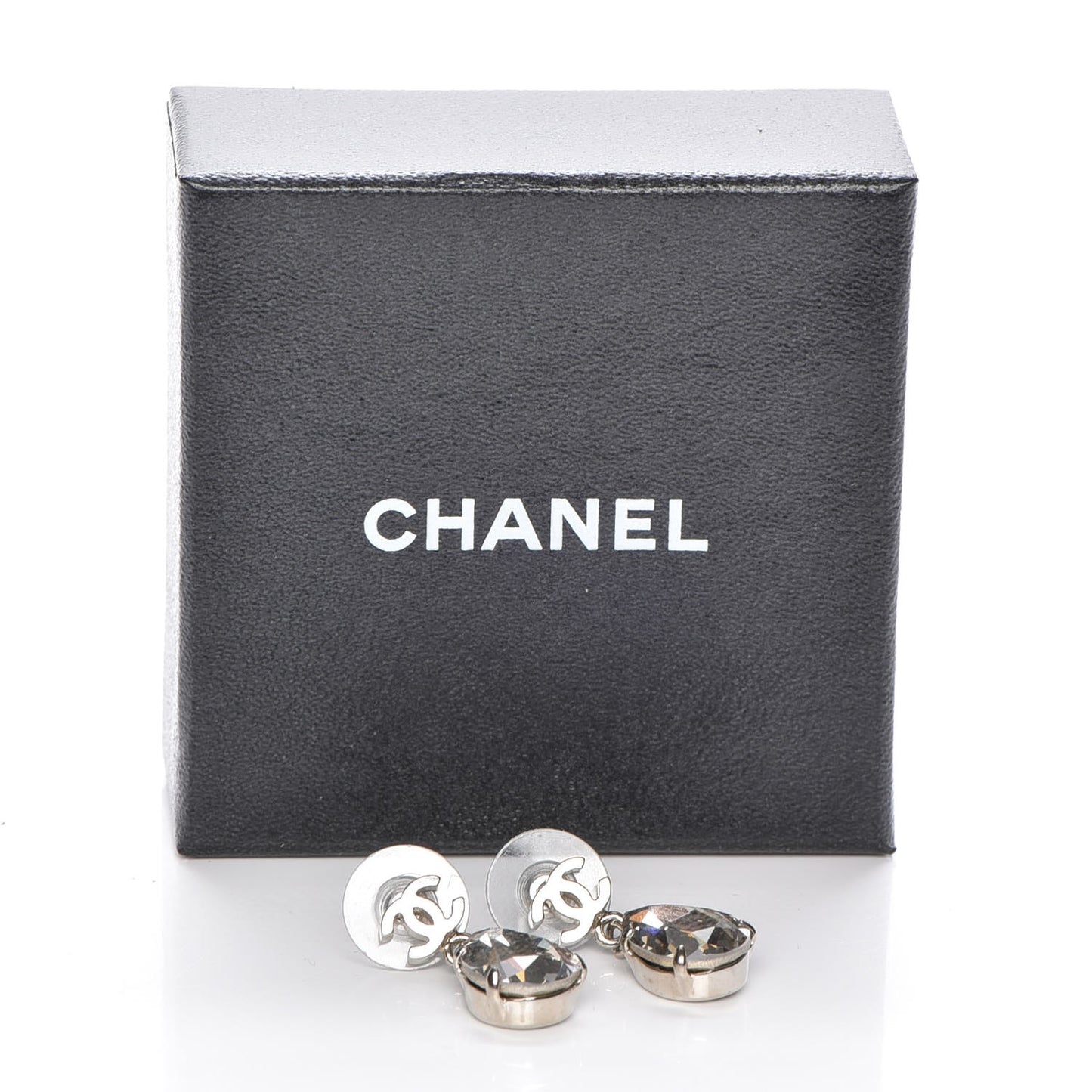 Crystal CC Drop Earrings Silver