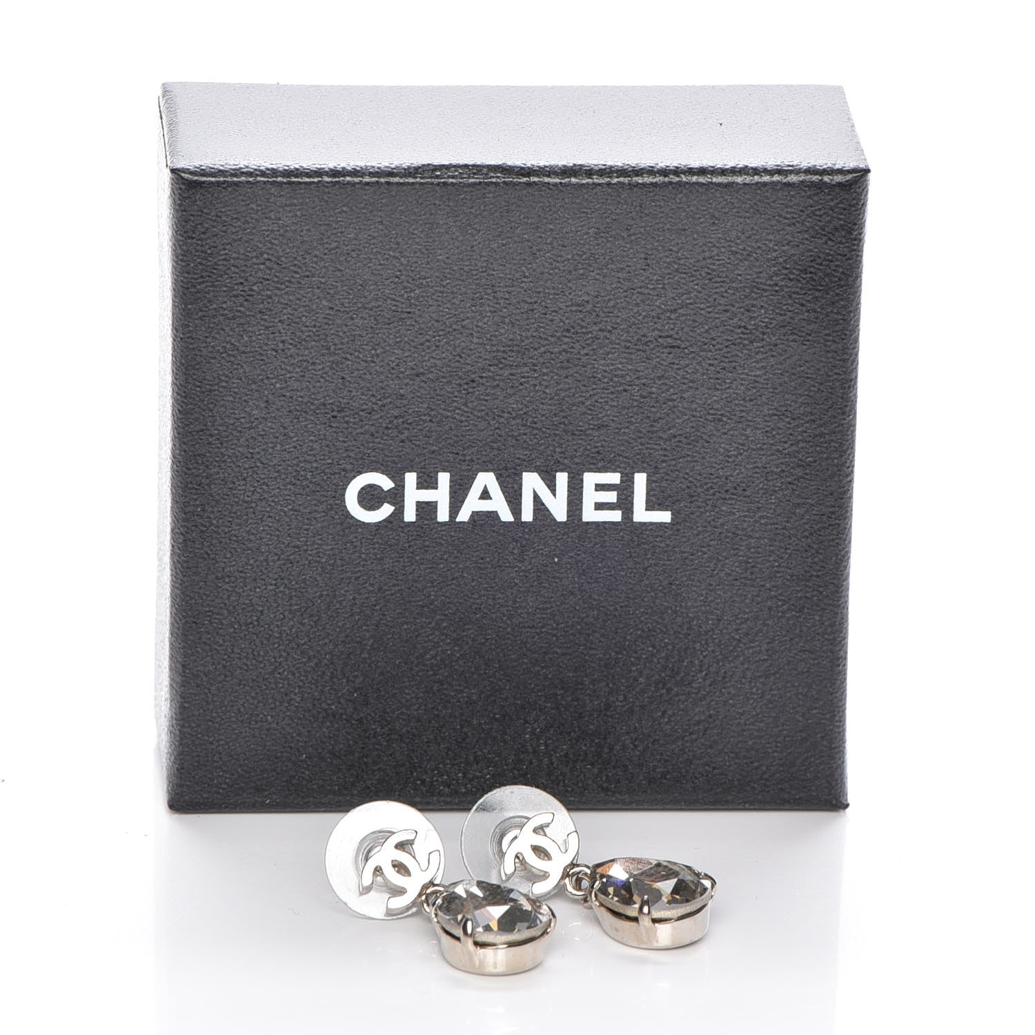 Chanel Crystal CC Drop Earrings Silver 5 of 5