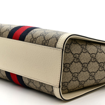 Gucci GG Supreme Monogram Textured Dollar Calfskin Web Small Ophidia Tote Bag Beige Ebony Mystic White 11 of 14