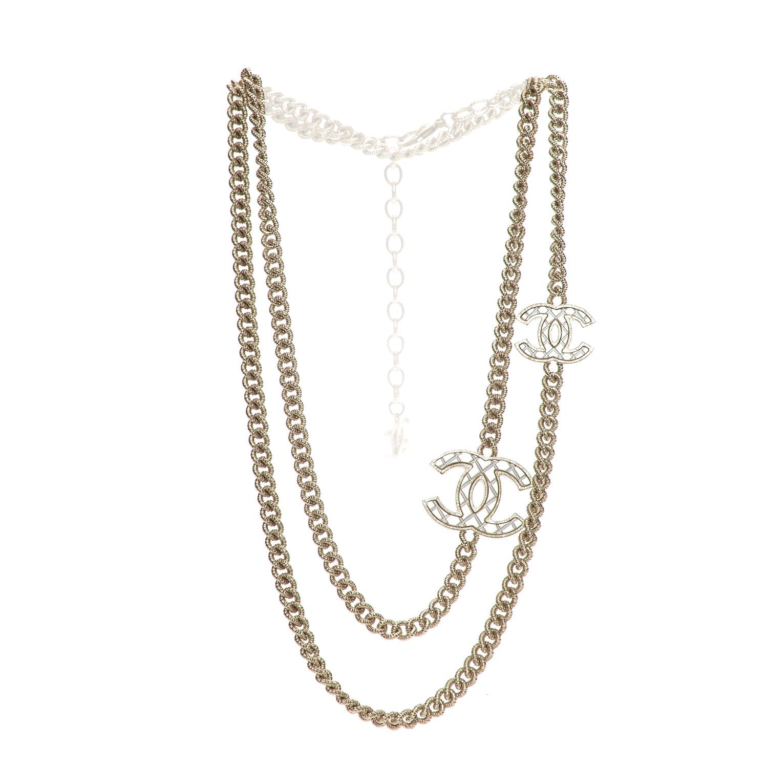 Chanel Quilted CC Long Chain Necklace Gold Pearly White 3 of 5