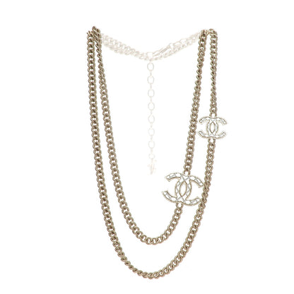 Chanel Quilted CC Long Chain Necklace Gold Pearly White 3 of 5