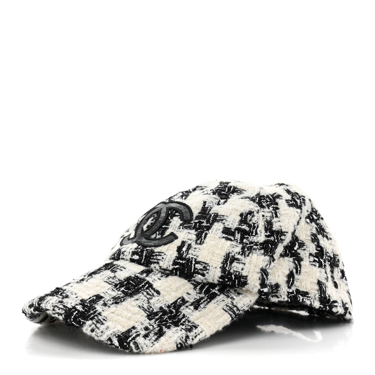 Chanel Metallic Tweed CC Cap Hat M White Black 1 of 8