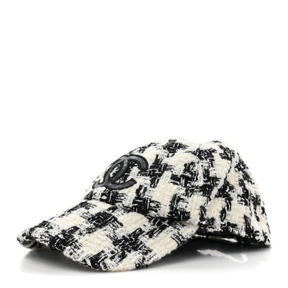 Chanel Metallic Tweed CC Cap Hat M White Black 1 of 8