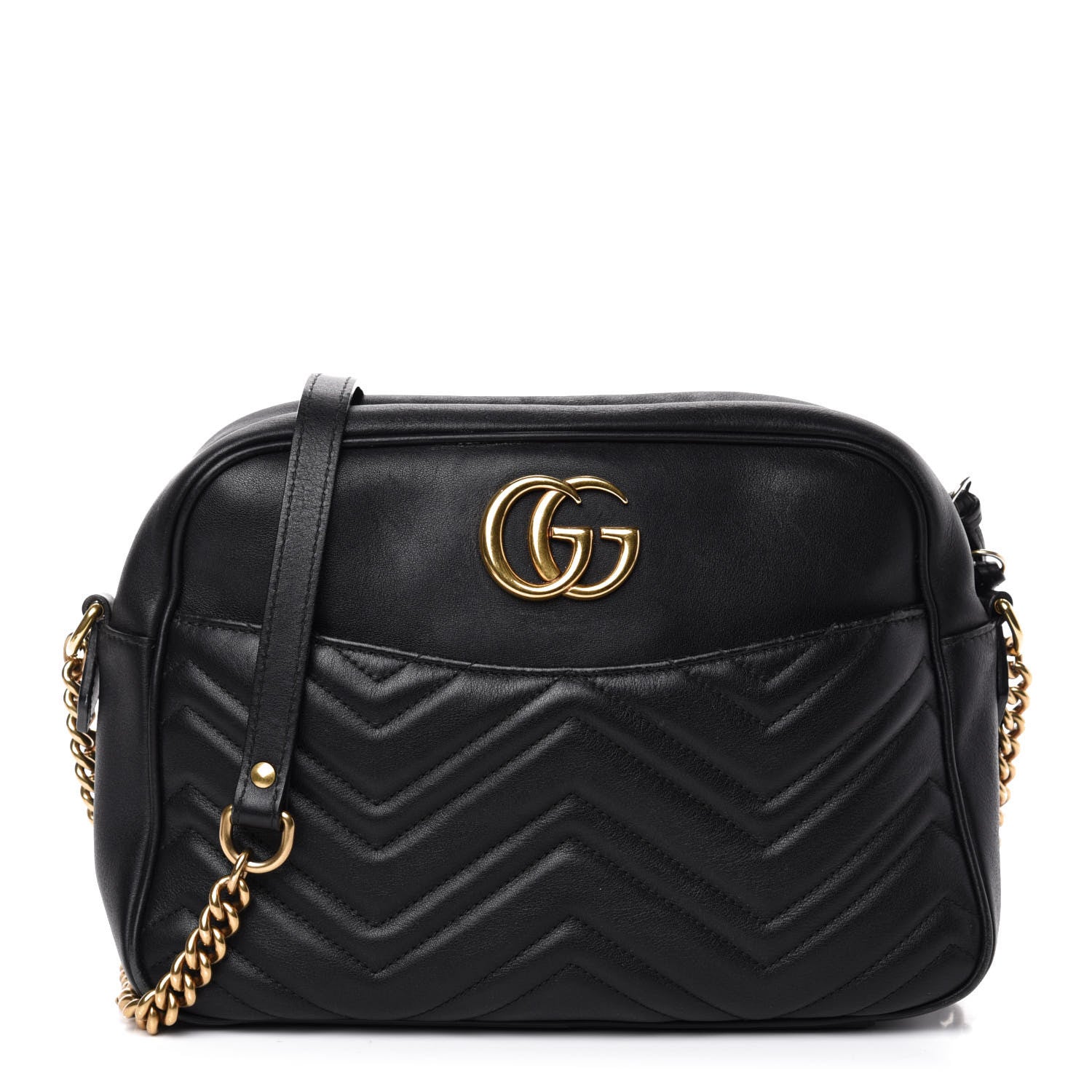 Gucci Calfskin Matelasse Medium GG Marmont Chain Shoulder Bag Black 1 of 10