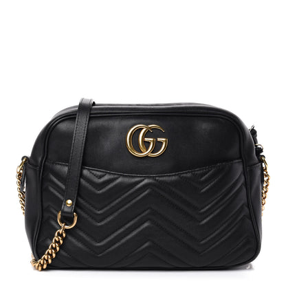 Gucci Calfskin Matelasse Medium GG Marmont Chain Shoulder Bag Black 1 of 10