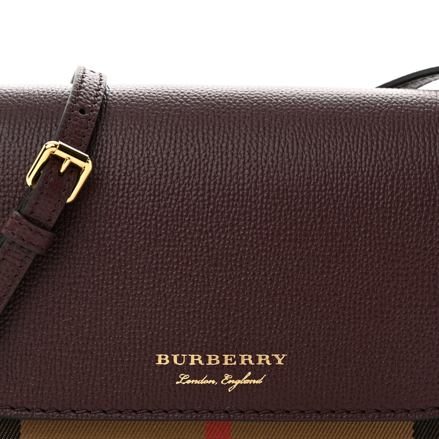 Grained Calfskin House Check Tartan Mix Hampshire Wallet On Chain Burgundy