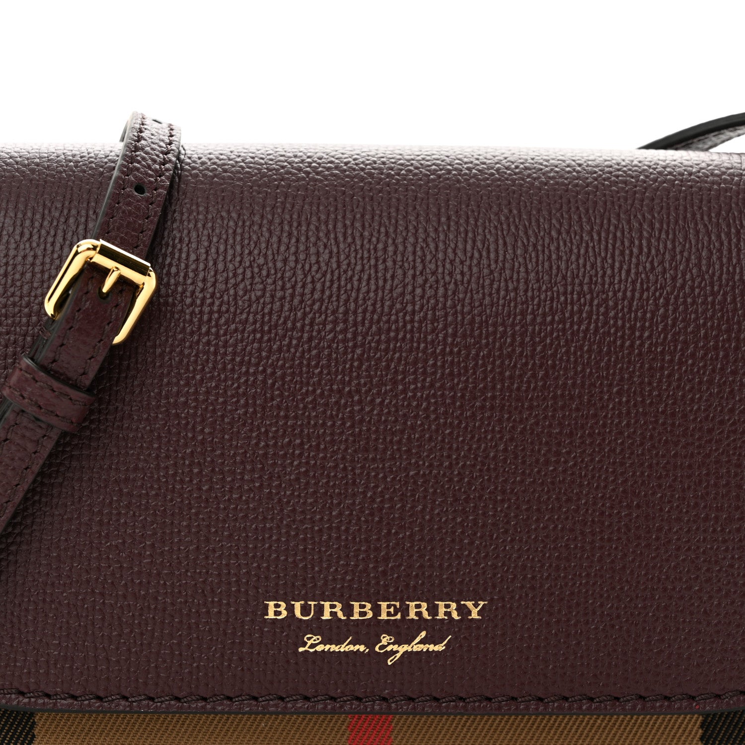 Burberry Grained Calfskin House Check Tartan Mix Hampshire Wallet On Chain Burgundy 7 of 11