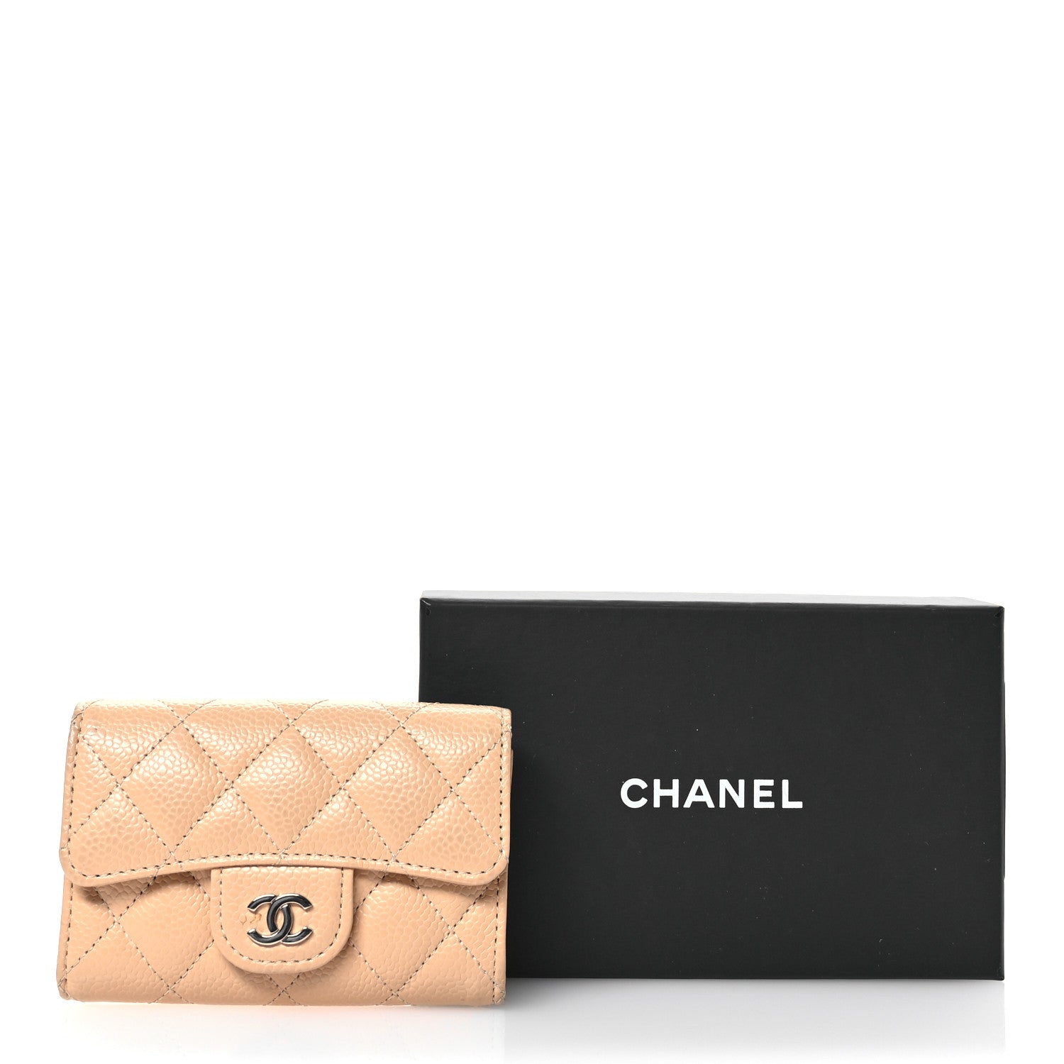 Chanel Caviar Quilted Flap Card Holder Wallet Beige 9 of 9