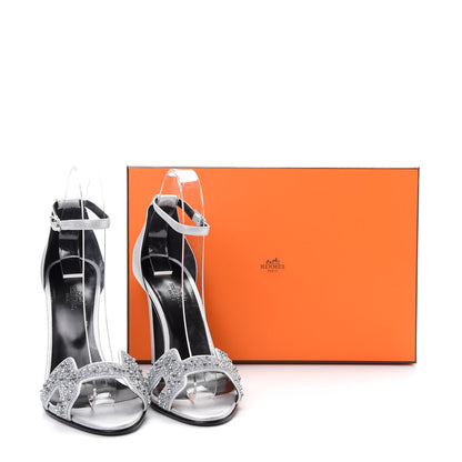 Hermes Suede Goatskin Crystal Premiere 105 Sandals 39 Gris Argente 10 of 10