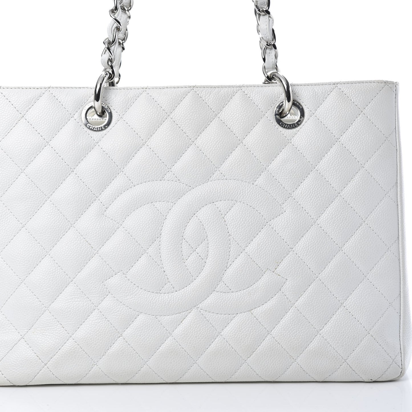 Caviar Quilted Grand Shopping Tote GST White