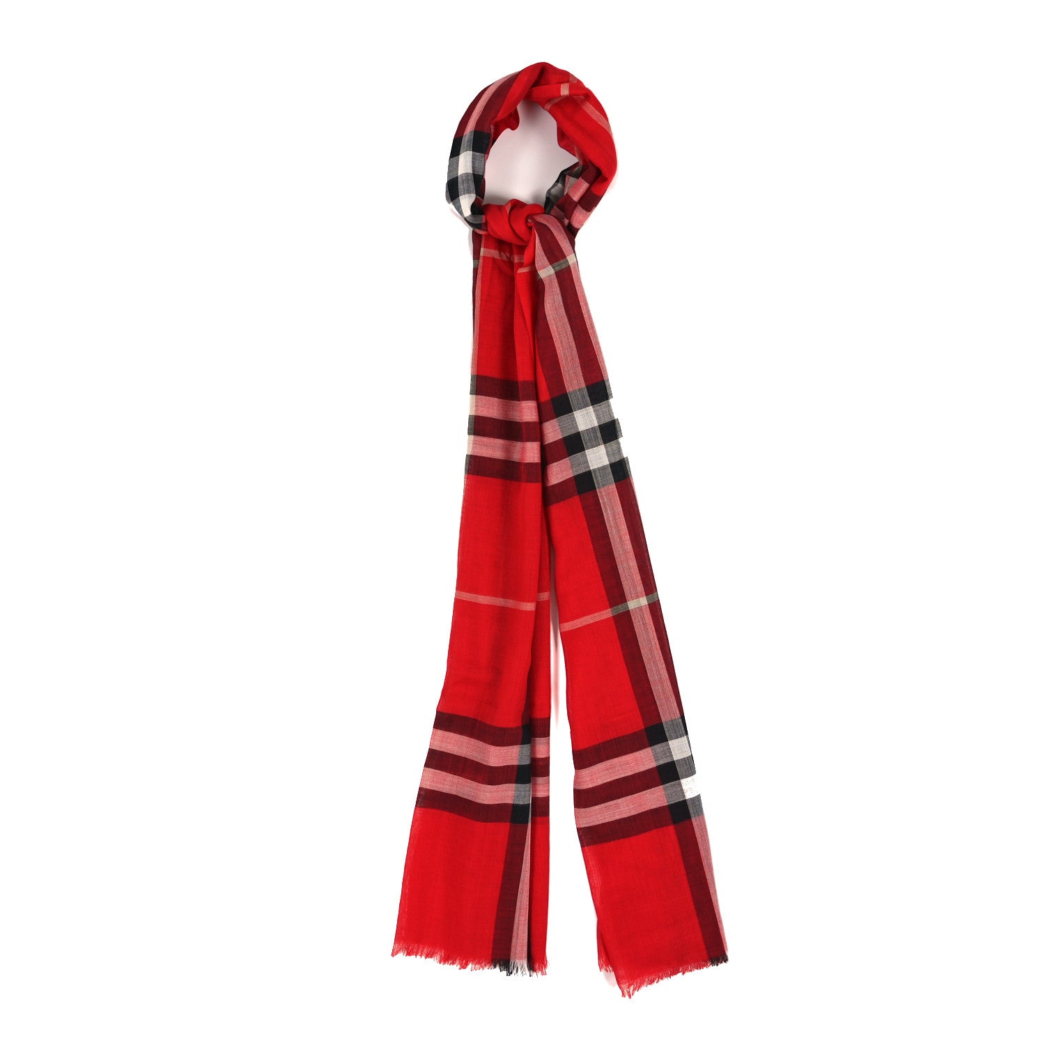 Burberry Wool Cashmere Tonal Check Lightweight Scarf Parade Red 1 of 4