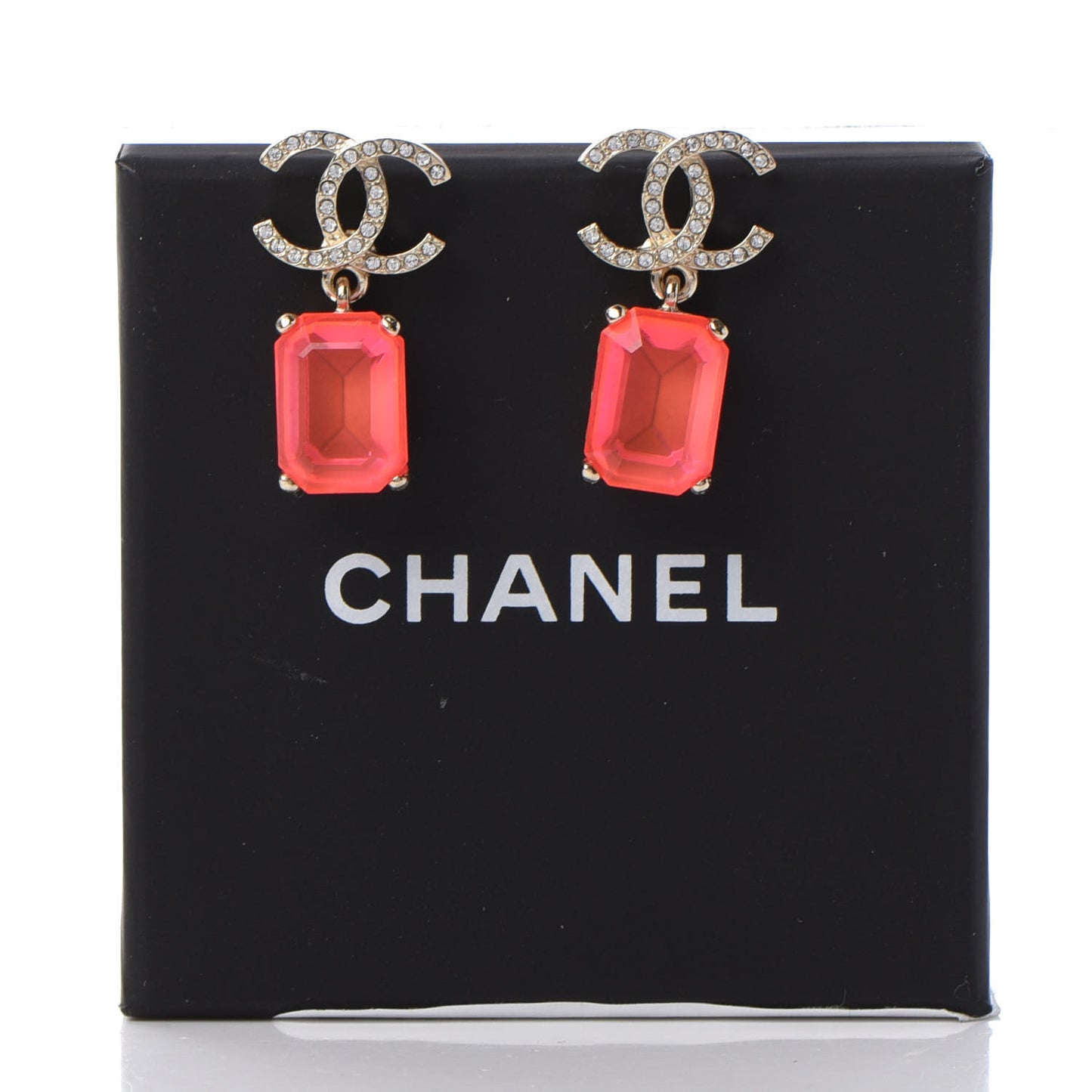 Metal Crystal CC Earrings Gold Pink