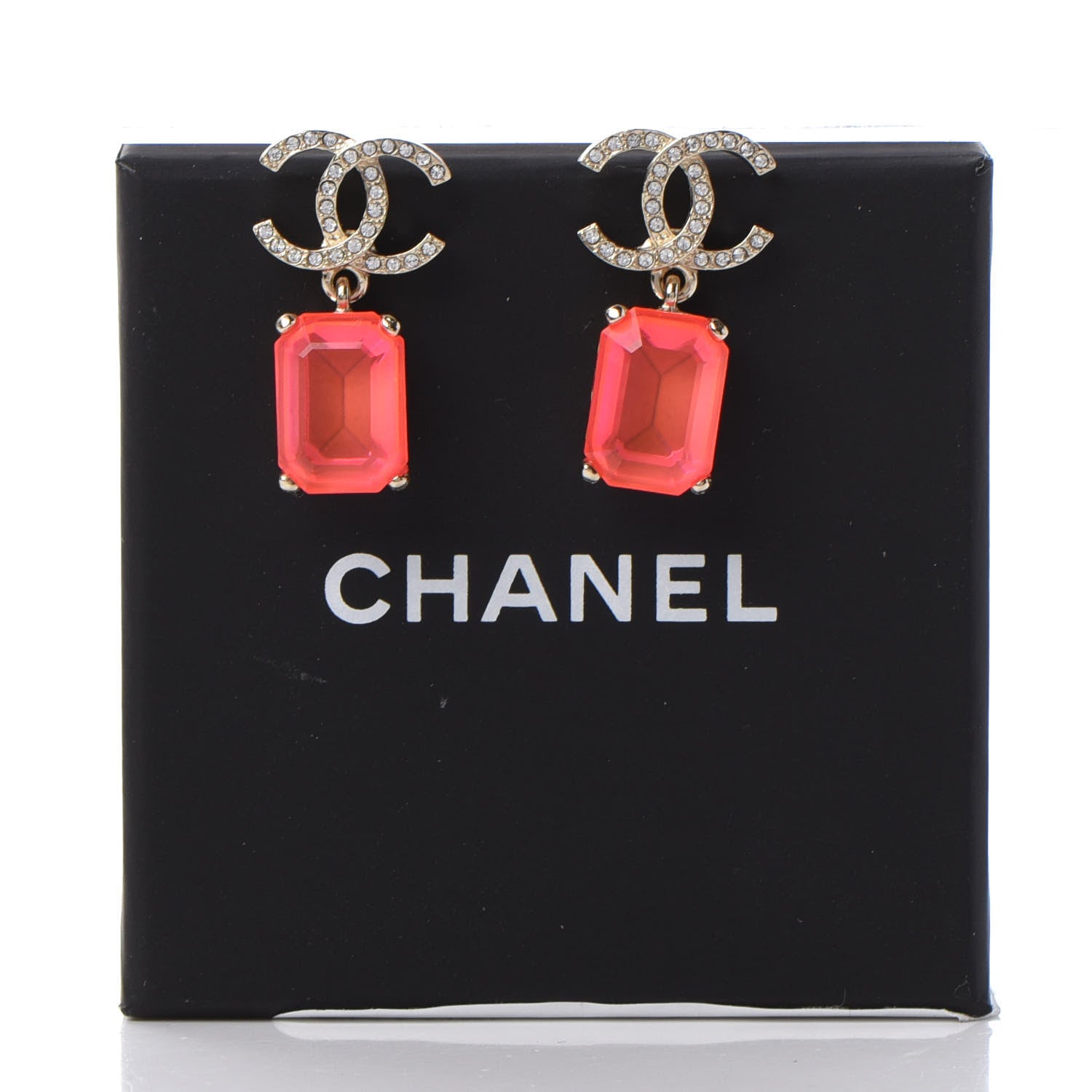 Chanel Metal Crystal CC Earrings Gold Pink 5 of 5
