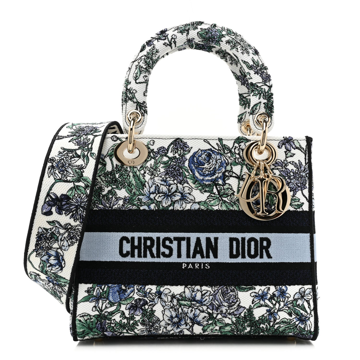 Christian Dior Canvas Embroidered Print Medium Lady D-Lite Blue Multicolor 1 of 9