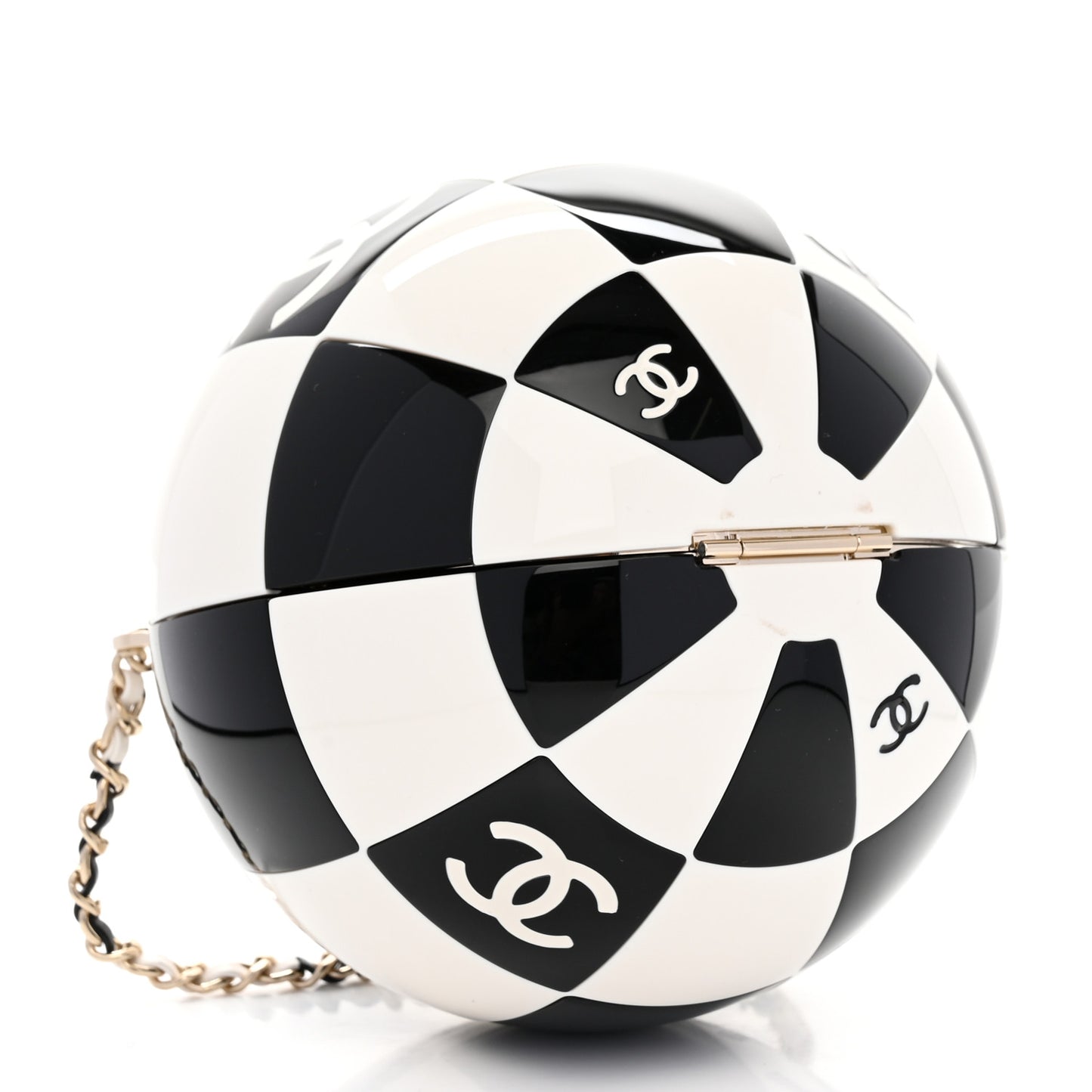 Resin Enamel CC Round Minaudiere Clutch Black White